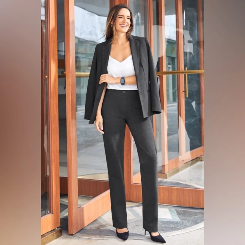 Betabrand Classic Dress Pant Yoga Pant Straight in Charcoal Grey Size XS Petite.